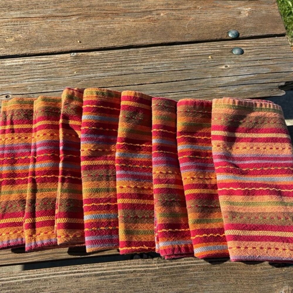 Bobby Flay Boho Rustic Cloth Napkins Woven Stripe Multicolor Set 8 19.5”